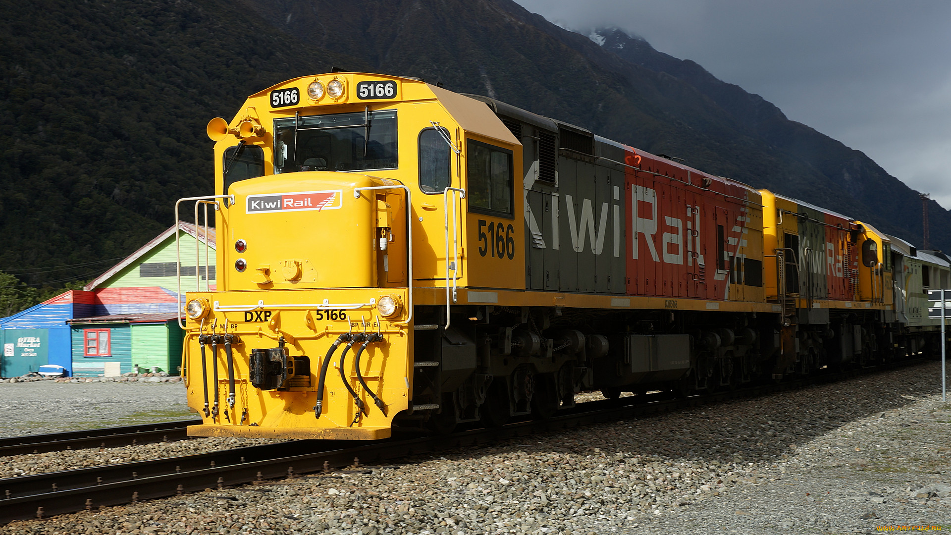 kiwirail locomotive`s dxb 5166 and dcp 4628 with the tranzalpine, , , , , , , , 
